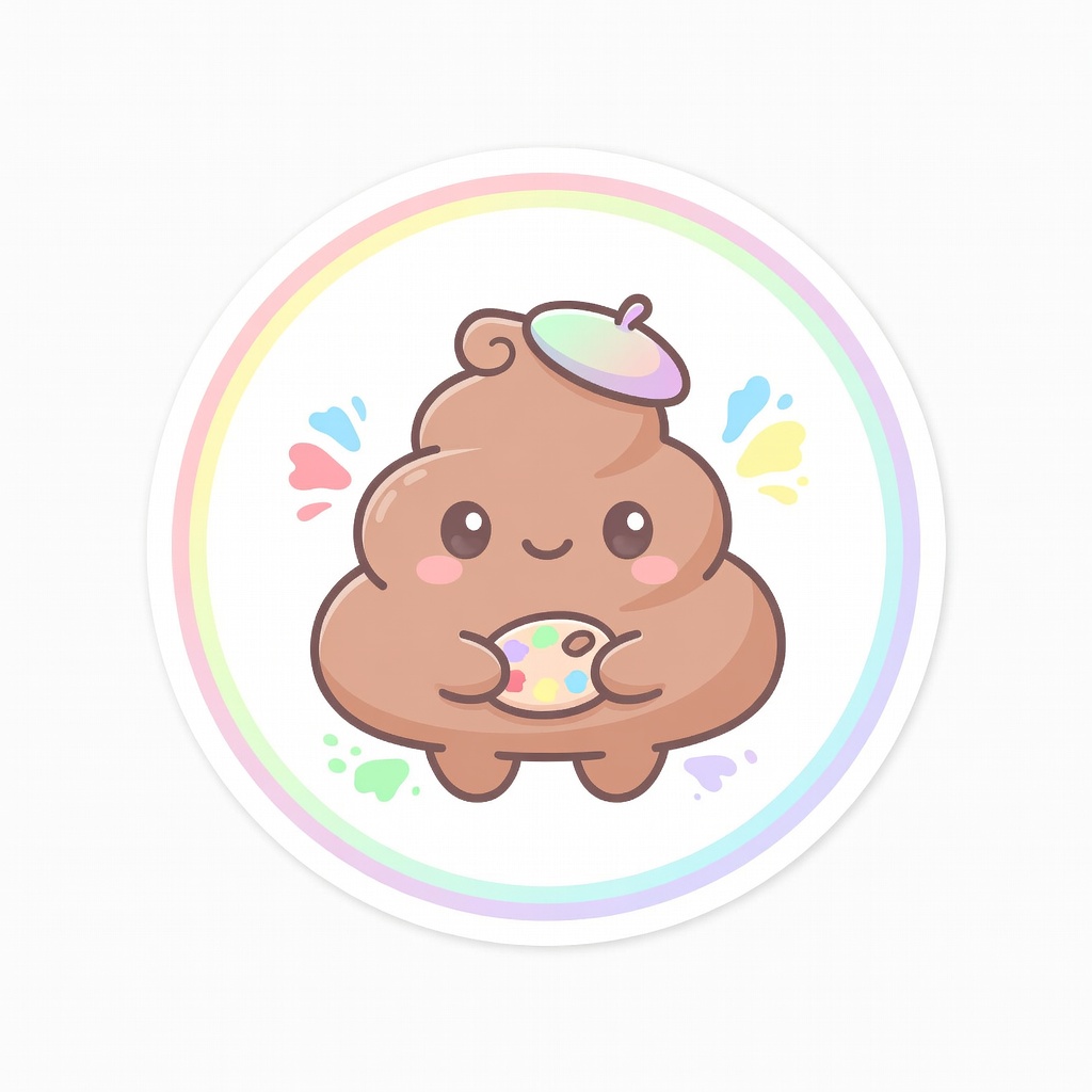 The Artist badge art — a smiling cartoon poop character illustrating this stool pattern